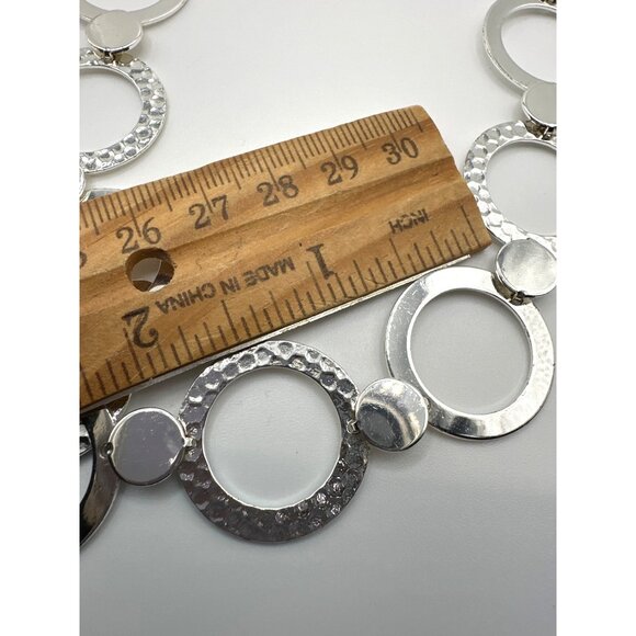 Vintage Modernist Silver Tone Necklace Rough & Smooth Textures Open Link Chain - Picture 7 of 8